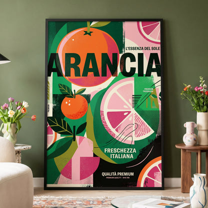 Arancia Fresca, green, pink, orange nature wall art displayed in a styled interior, gallery view 2