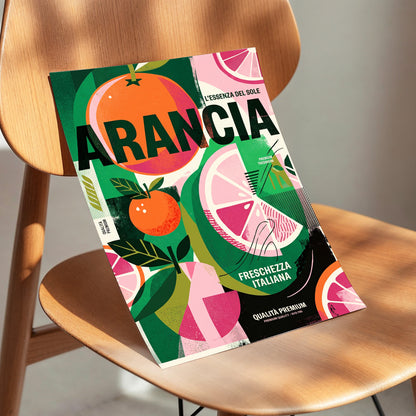 Arancia Fresca, green, pink, orange nature wall art displayed in a styled interior, gallery view 3