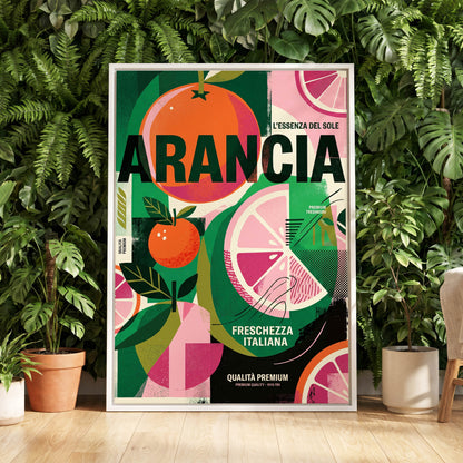 Arancia Fresca, green, pink, orange nature wall art displayed in a styled interior, gallery view 4