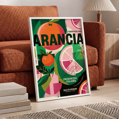 Arancia Fresca, green, pink, orange nature wall art displayed in a styled interior, gallery view 5