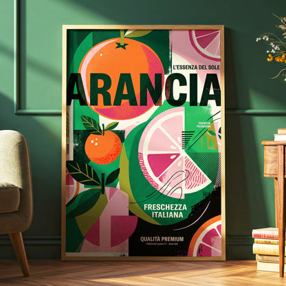 Arancia Fresca, green, pink, orange nature wall art displayed in a styled interior, gallery view 6