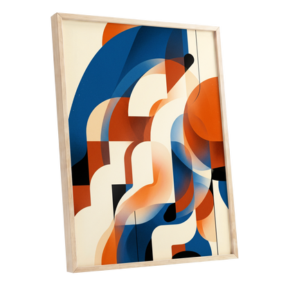 Arc Current, blue, orange, beige abstract wall art shown as a oak framed poster wall art print