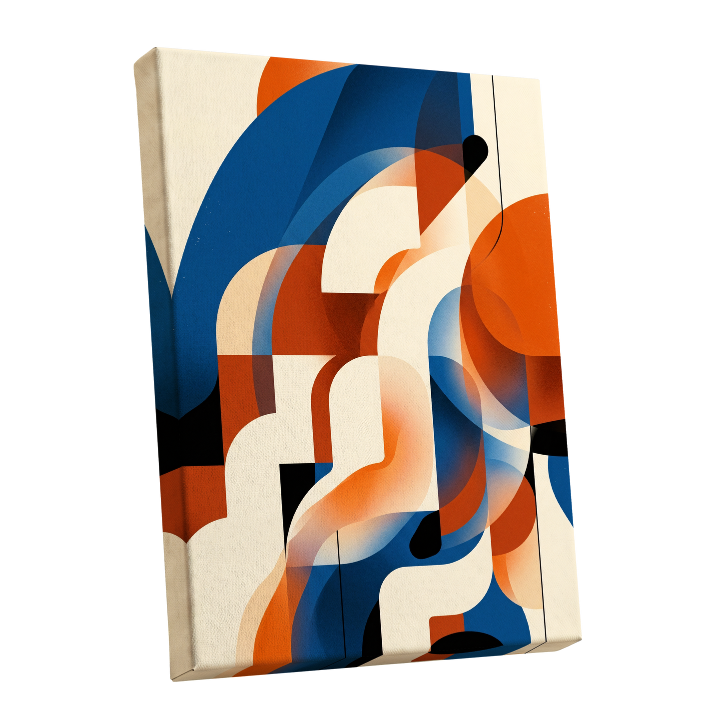 Arc Current, blue, orange, beige abstract wall art shown as a stretched canvas wall art