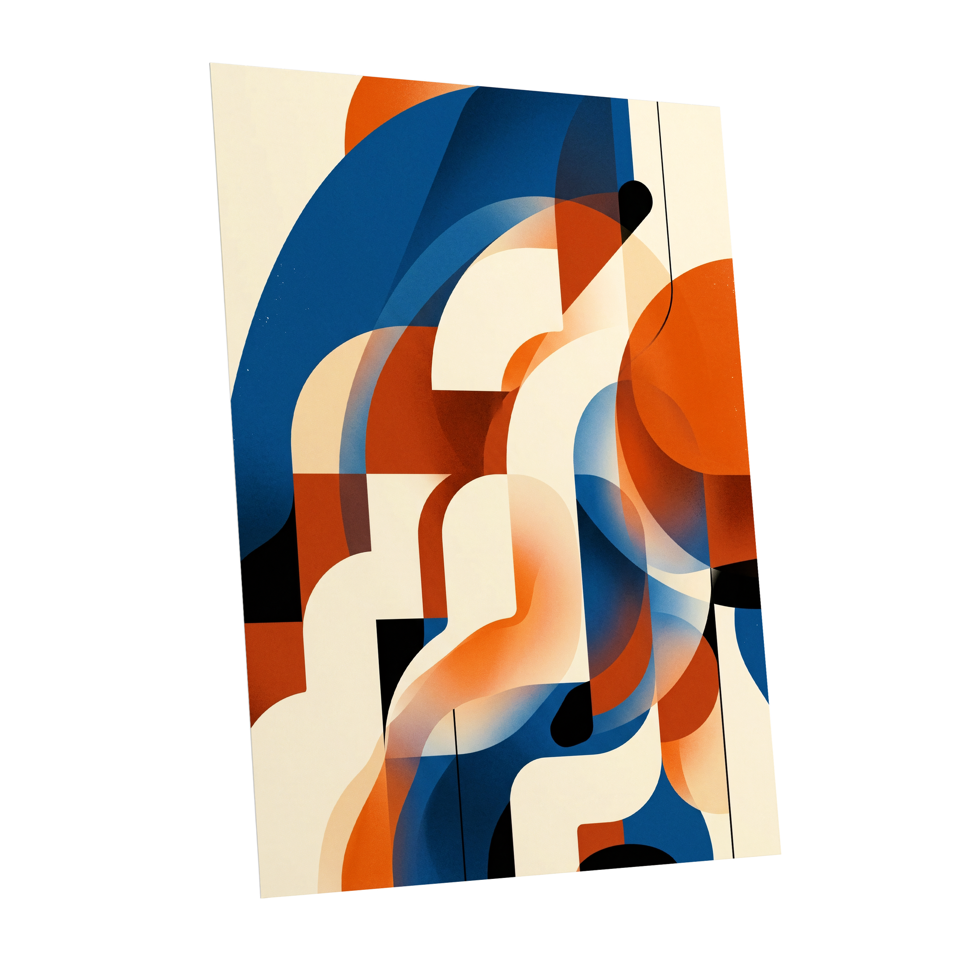 Arc Current, blue, orange, beige abstract wall art shown as a unframed poster wall art print