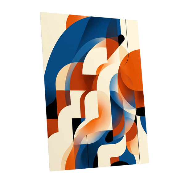 Arc Current, blue, orange, beige abstract wall art shown as a unframed poster wall art print