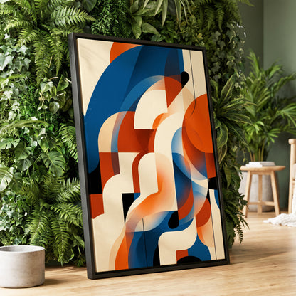 Arc Current, blue, orange, beige abstract wall art displayed in a styled interior, gallery view 1