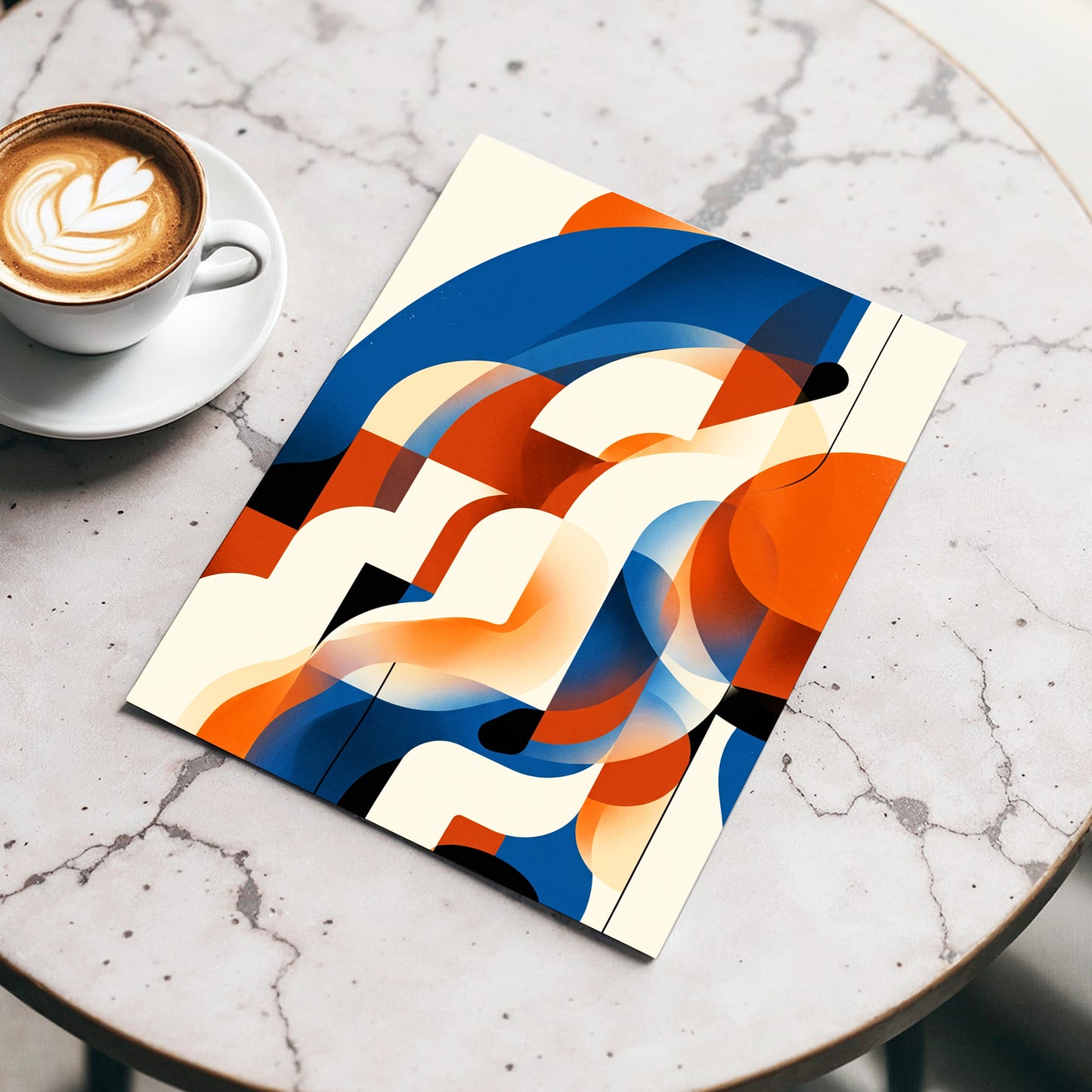 Arc Current, blue, orange, beige abstract wall art displayed in a styled interior, gallery view 3