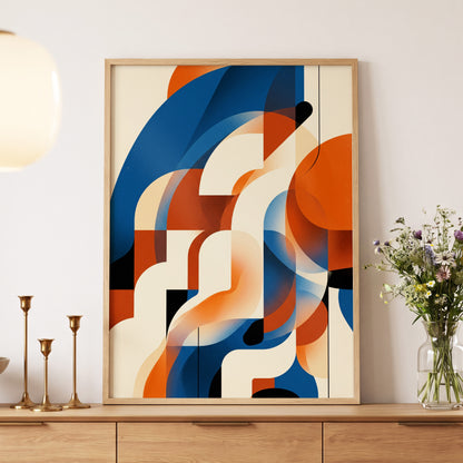Arc Current, blue, orange, beige abstract wall art displayed in a styled interior, gallery view 5
