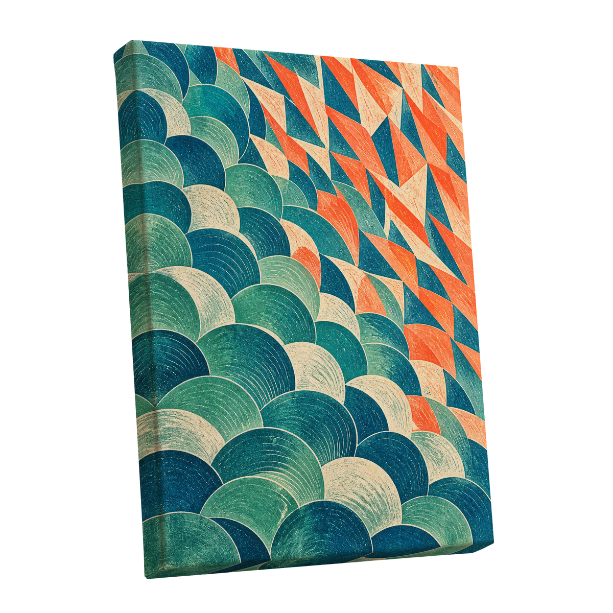 Arc & Ember, blue, green, beige abstract wall art shown as a stretched canvas wall art