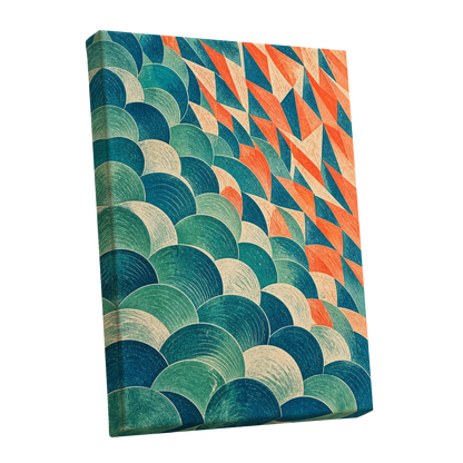 Arc & Ember, blue, green, beige abstract wall art shown as a stretched canvas wall art