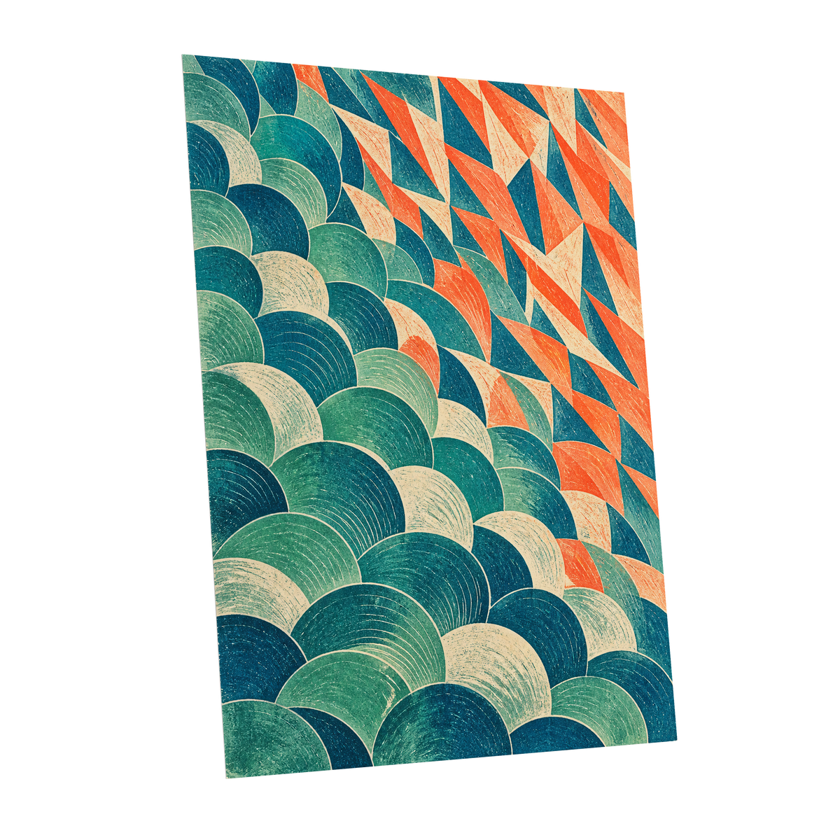 Arc & Ember, blue, green, beige abstract wall art shown as a unframed poster wall art print