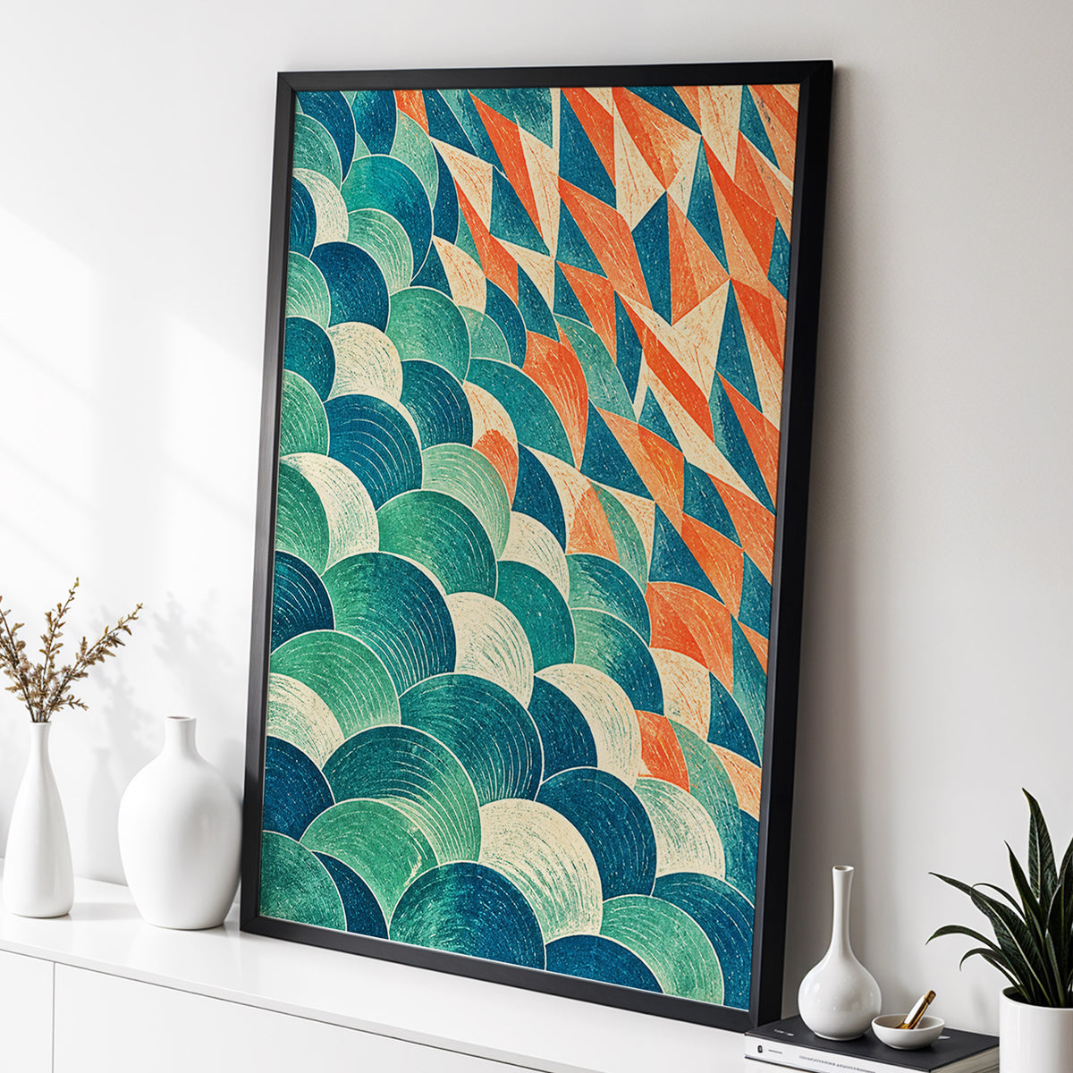 Arc & Ember, blue, green, beige abstract wall art displayed in a styled interior, gallery view 2