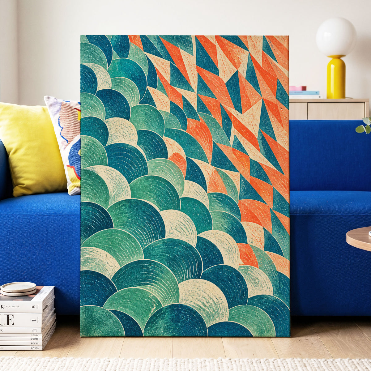 Arc & Ember, blue, green, beige abstract wall art displayed in a styled interior, gallery view 3