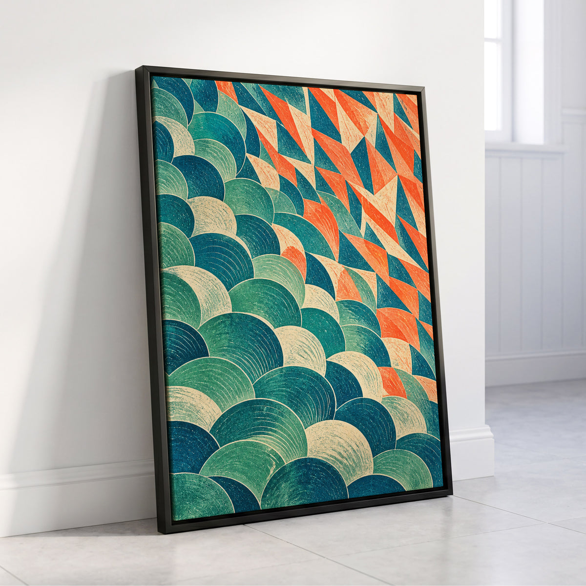 Arc & Ember, blue, green, beige abstract wall art displayed in a styled interior, gallery view 8