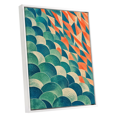 Arc & Ember, blue, green, beige abstract wall art shown as a white framed canvas wall art