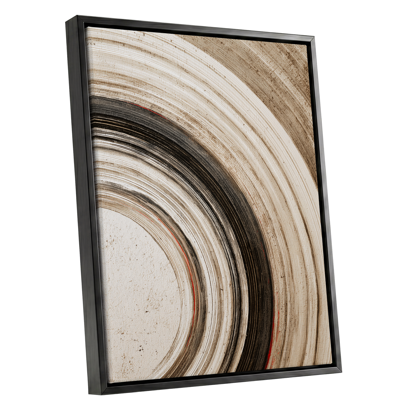 Arc of Stillness, black, beige, white abstract wall art shown as a black framed canvas wall art