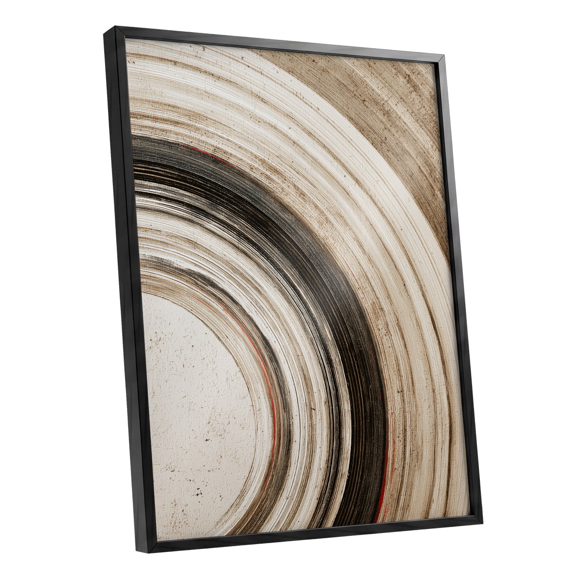 Arc of Stillness, black, beige, white abstract wall art shown as a black framed poster wall art print