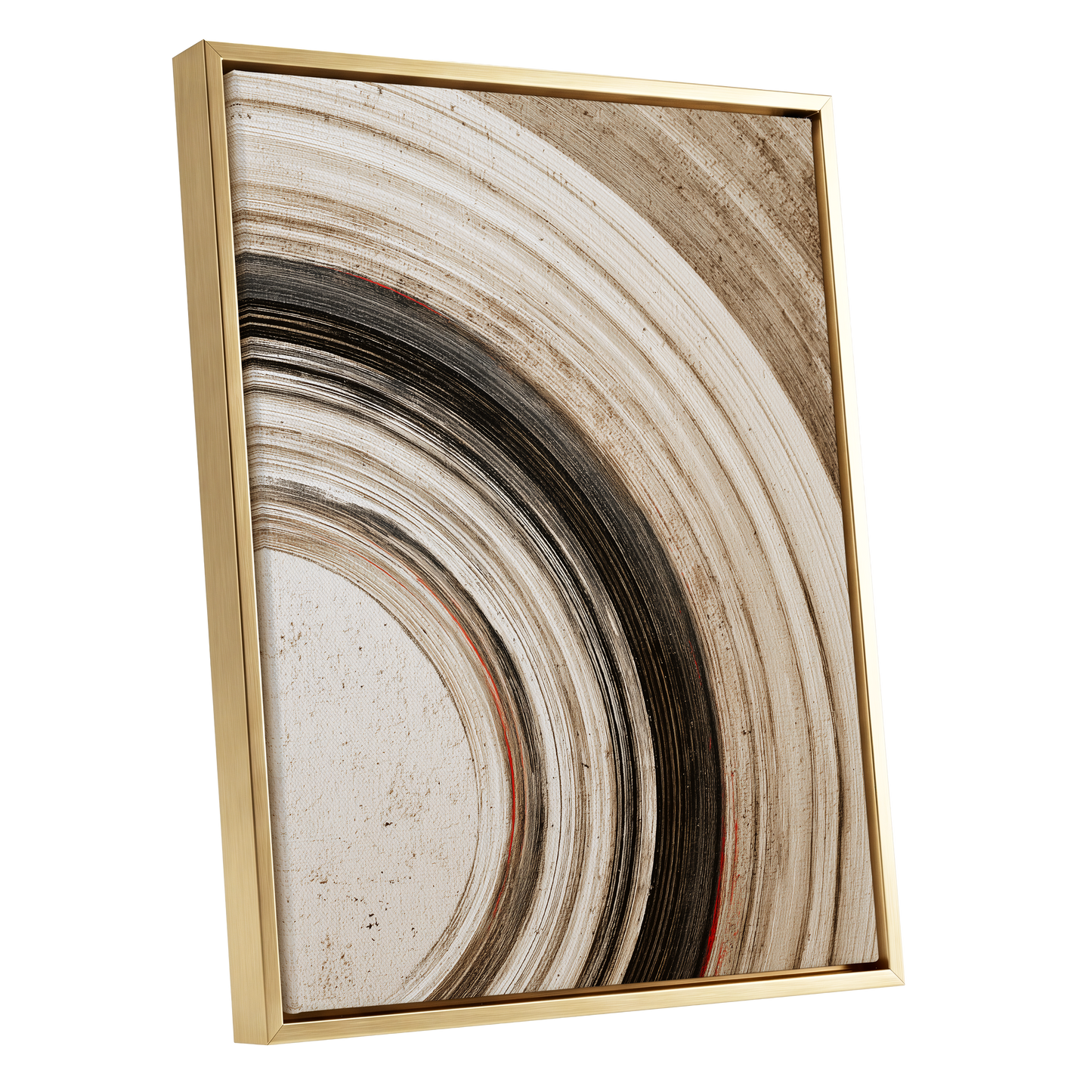 Arc of Stillness, black, beige, white abstract wall art shown as a gold framed canvas wall art