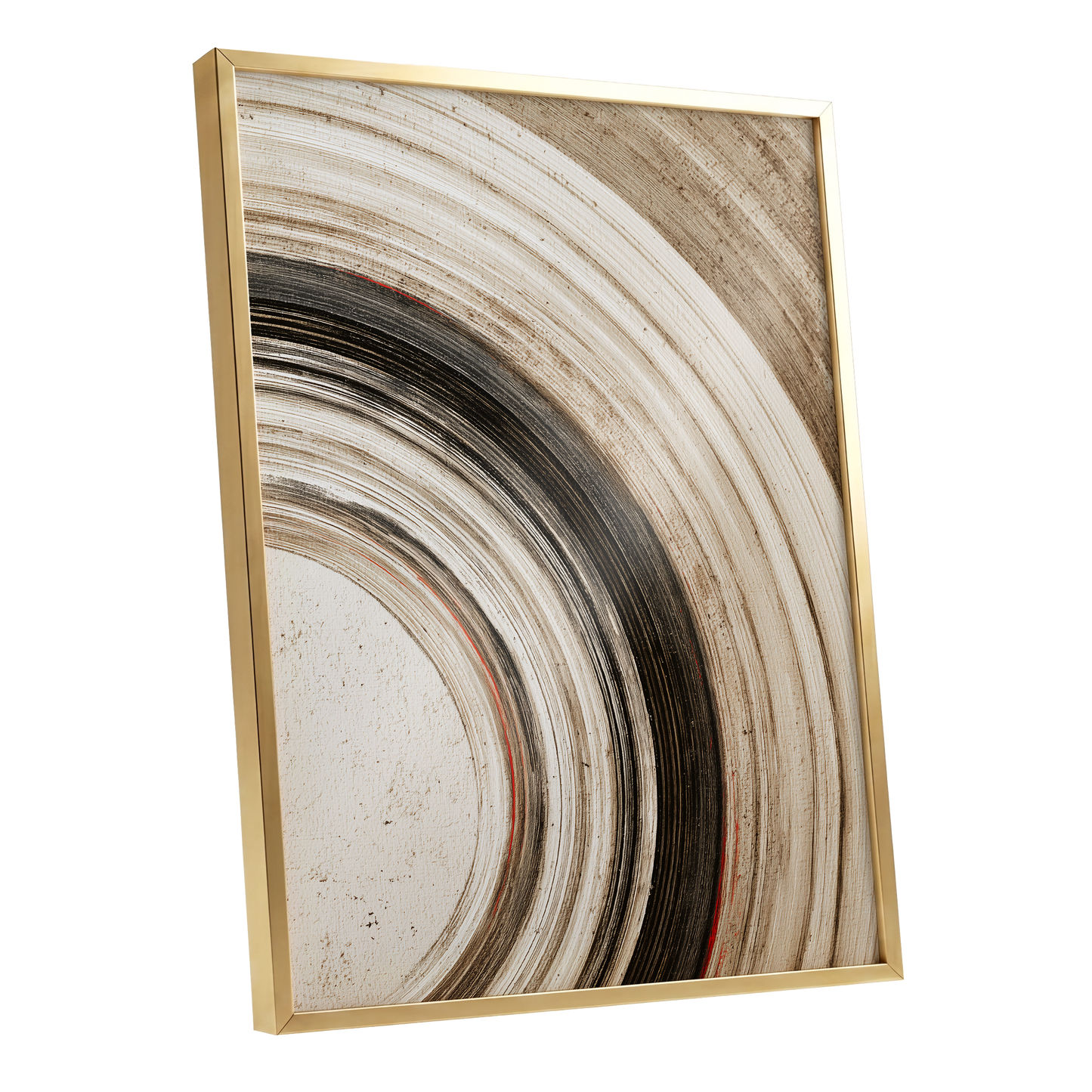 Arc of Stillness, black, beige, white abstract wall art shown as a gold framed poster wall art print