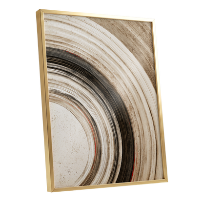 Arc of Stillness, black, beige, white abstract wall art shown as a gold framed poster wall art print