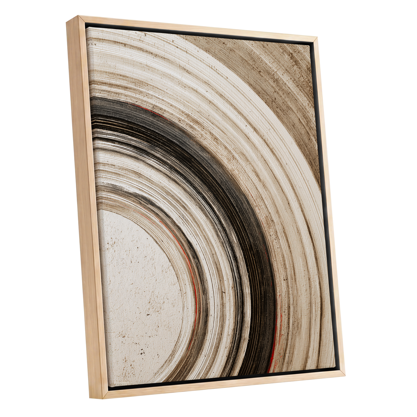 Arc of Stillness, black, beige, white abstract wall art shown as a oak framed canvas wall art