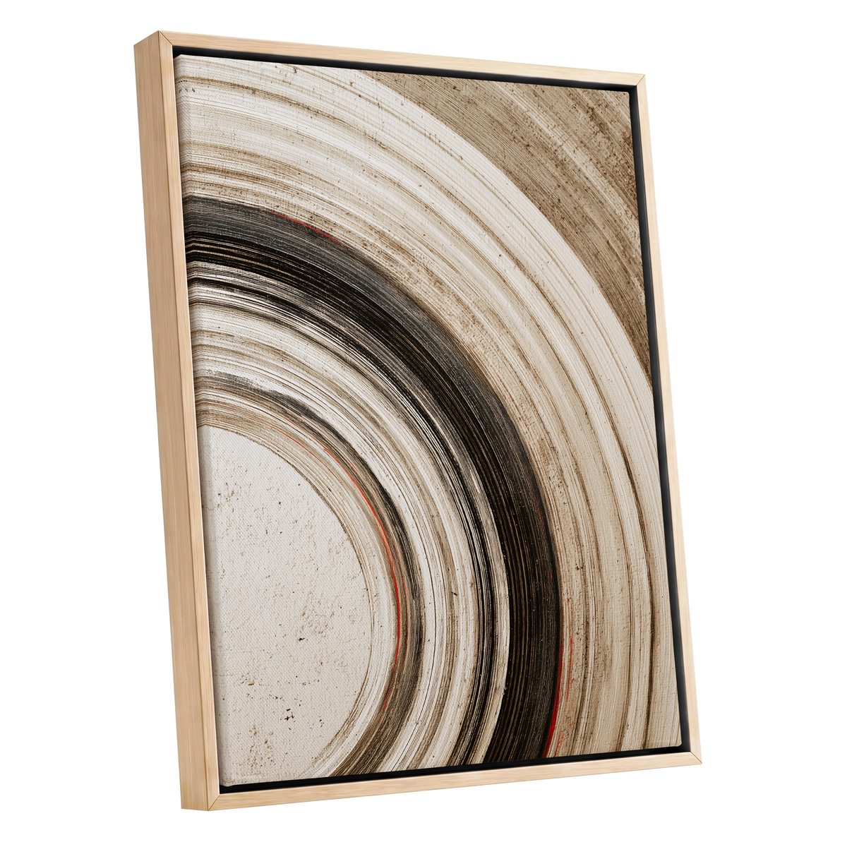 Arc of Stillness, black, beige, white abstract wall art shown as a oak framed canvas wall art