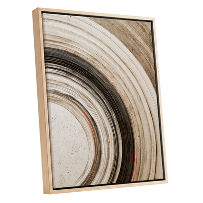Arc of Stillness, black, beige, white abstract wall art shown as a oak framed canvas wall art