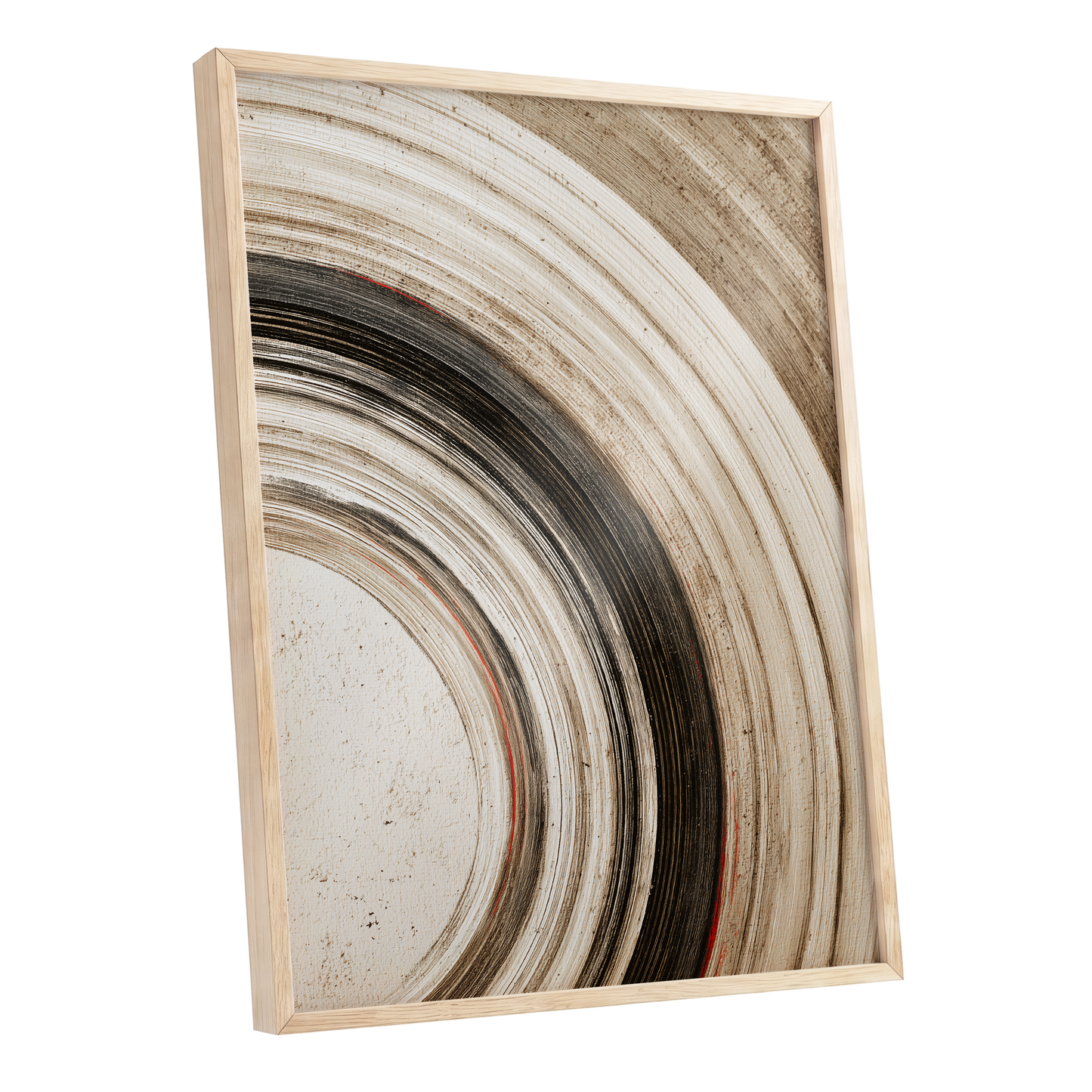 Arc of Stillness, black, beige, white abstract wall art shown as a oak framed poster wall art print