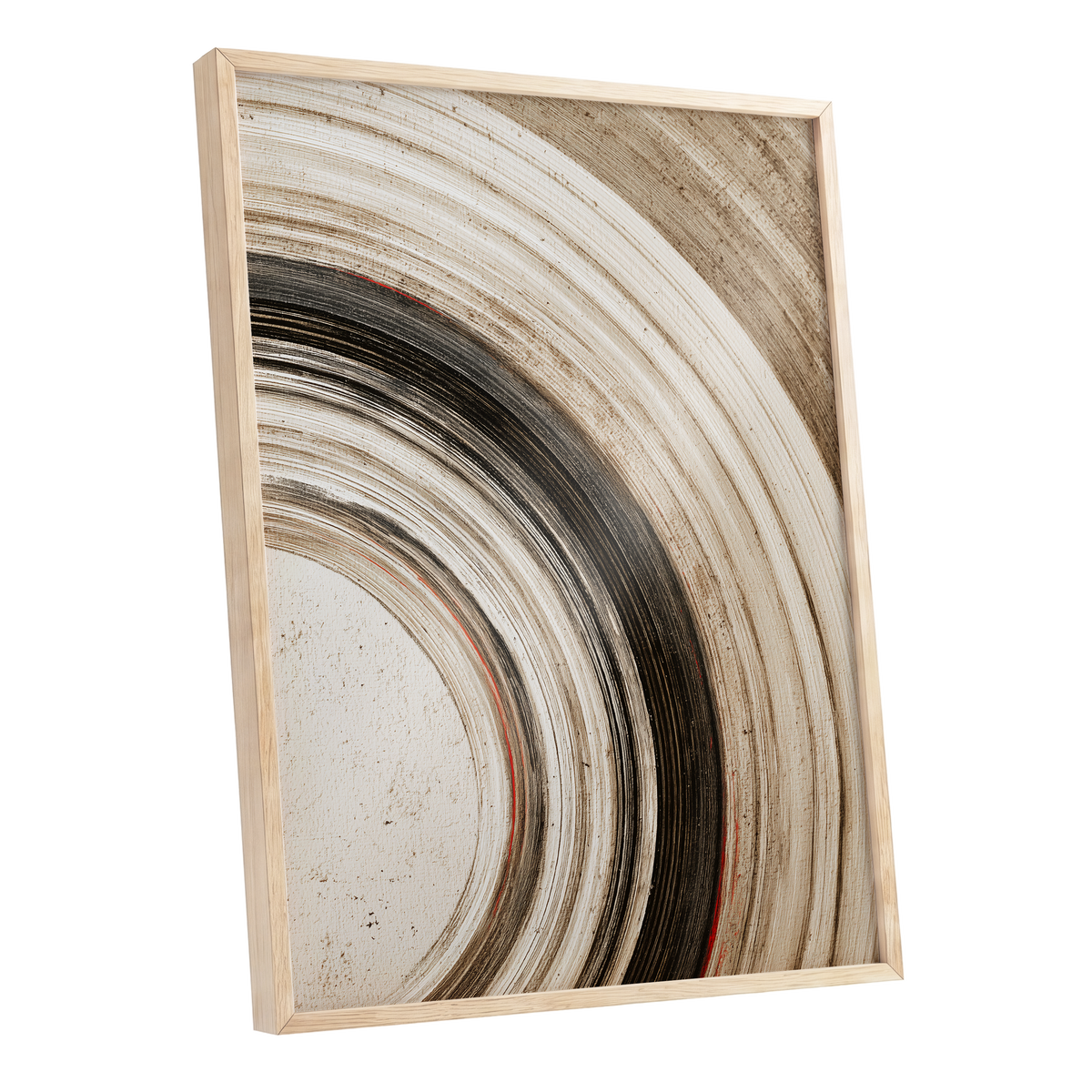 Arc of Stillness, black, beige, white abstract wall art shown as a oak framed poster wall art print