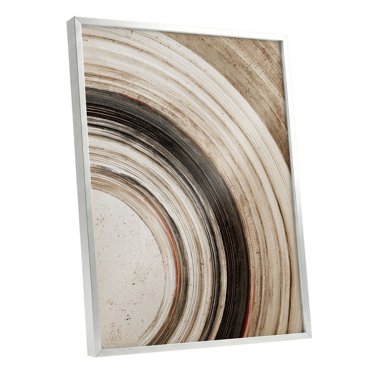 Arc of Stillness, black, beige, white abstract wall art shown as a silver framed poster wall art print