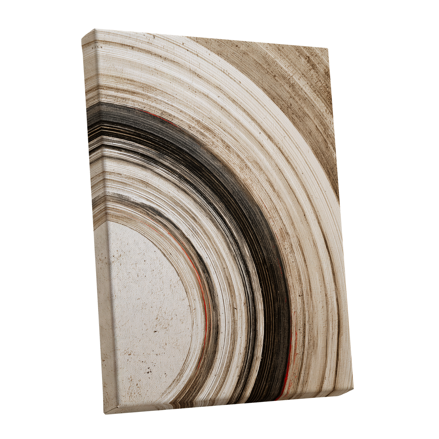 Arc of Stillness, black, beige, white abstract wall art shown as a stretched canvas wall art