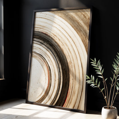 Arc of Stillness, black, beige, white abstract wall art displayed in a styled interior, gallery view 2
