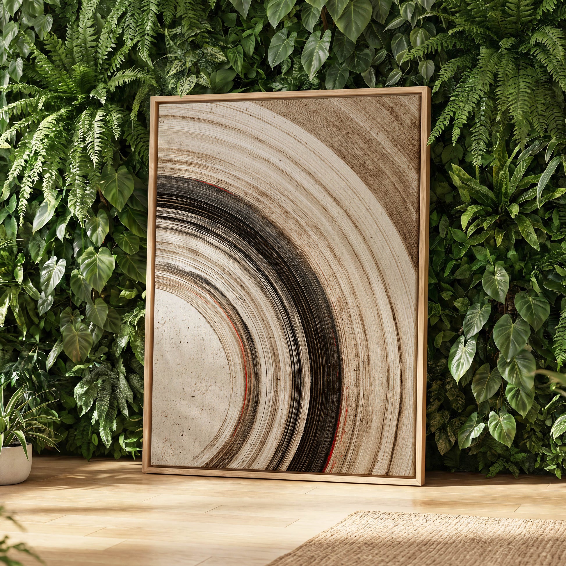 Arc of Stillness, black, beige, white abstract wall art displayed in a styled interior, gallery view 4