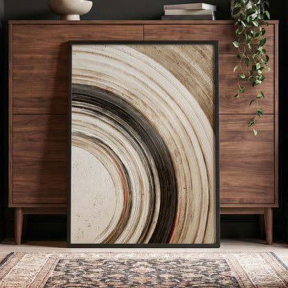 Arc of Stillness, black, beige, white abstract wall art displayed in a styled interior, gallery view 6