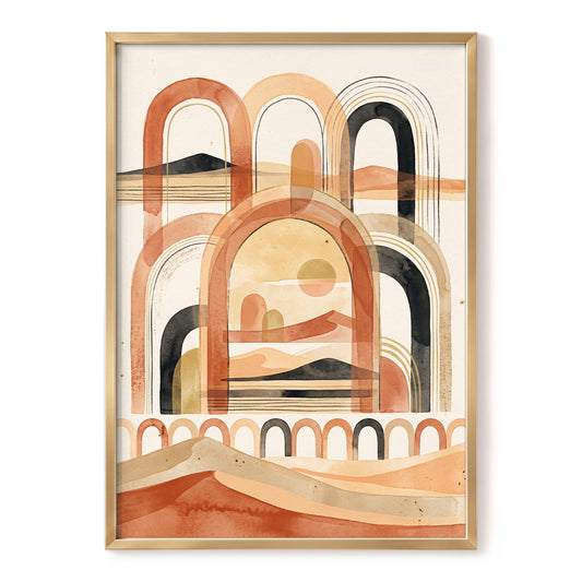 Arches Across the Dunes, beige, orange, black nature wall art, front artwork view
