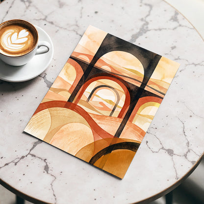 Arches Beyond the Dunes, black, beige, orange abstract wall art displayed in a styled interior, gallery view 3