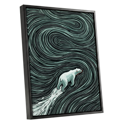 Arctic Current, black, green, gray nature wall art shown as a black framed canvas wall art