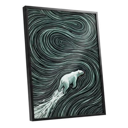 Arctic Current, black, green, gray nature wall art shown as a black framed poster wall art print