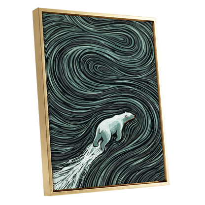Arctic Current, black, green, gray nature wall art shown as a gold framed canvas wall art