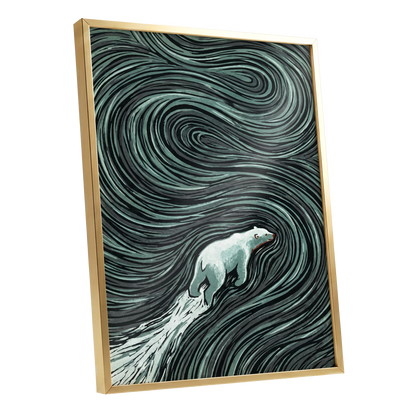 Arctic Current, black, green, gray nature wall art shown as a gold framed poster wall art print