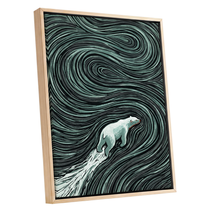 Arctic Current, black, green, gray nature wall art shown as a oak framed canvas wall art