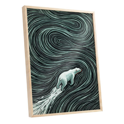 Arctic Current, black, green, gray nature wall art shown as a oak framed poster wall art print