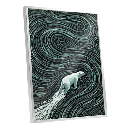 Arctic Current, black, green, gray nature wall art shown as a silver framed poster wall art print