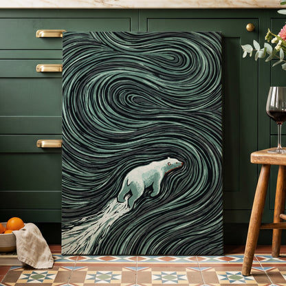 Arctic Current, black, green, gray nature wall art displayed in a styled interior, gallery view 3