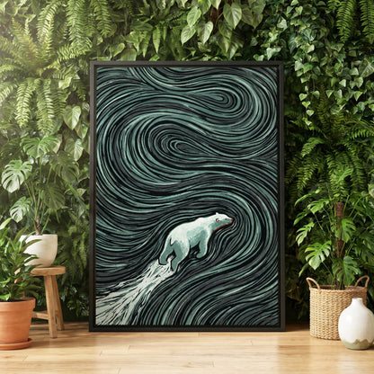 Arctic Current, black, green, gray nature wall art displayed in a styled interior, gallery view 4
