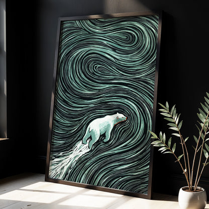 Arctic Current, black, green, gray nature wall art displayed in a styled interior, gallery view 6