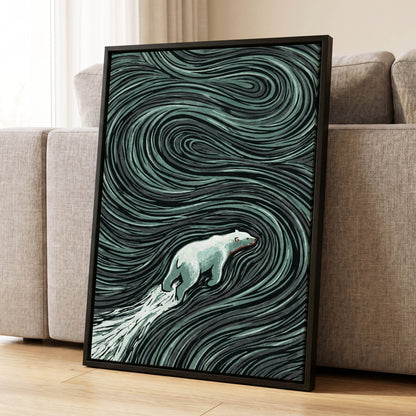Arctic Current, black, green, gray nature wall art displayed in a styled interior, gallery view 8
