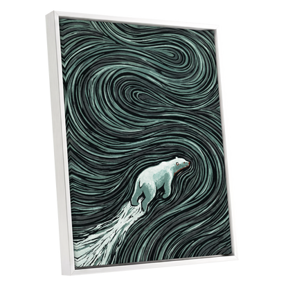 Arctic Current, black, green, gray nature wall art shown as a white framed canvas wall art