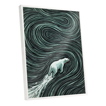 Arctic Current, black, green, gray nature wall art shown as a white framed poster wall art print