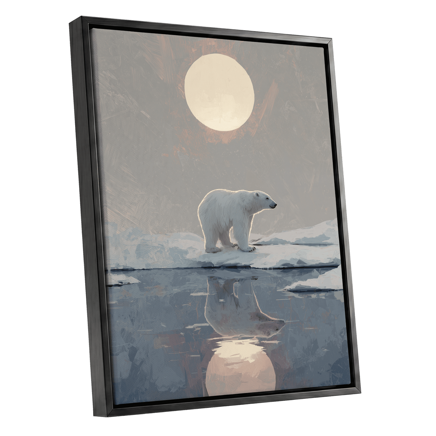 Arctic Moon Reflection – black framed canvas option